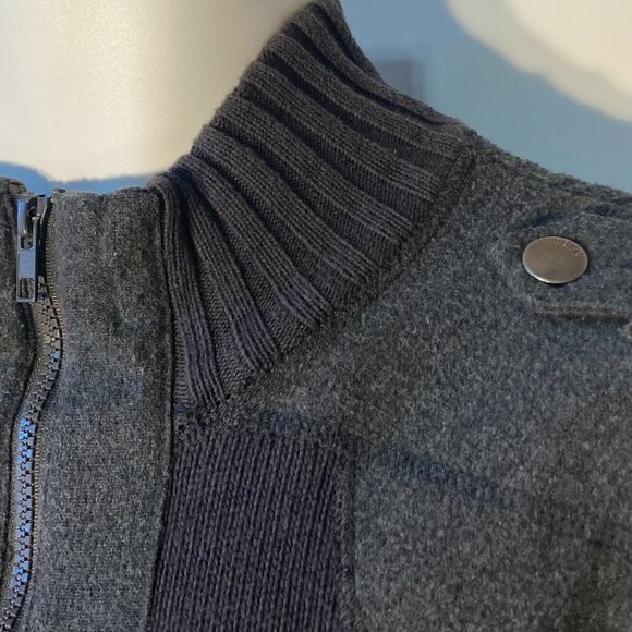 Paper Denim & Cloth SZL Mens Dark gray zip front sweater flannel details office - Picture 4 of 13